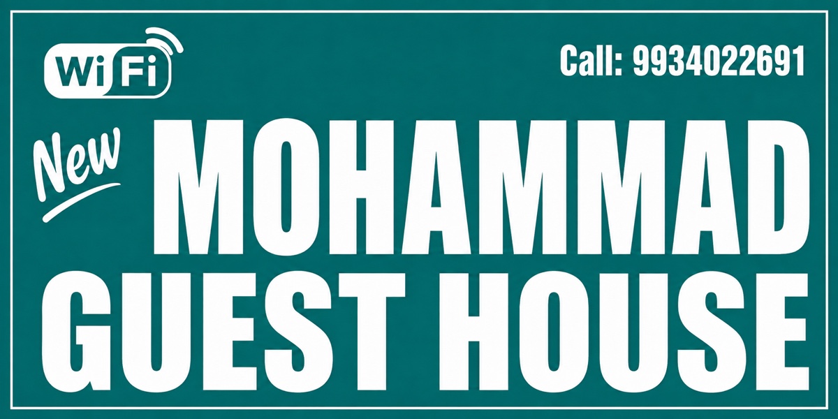 Mohammad Guest House sign with Wi-Fi and contact number